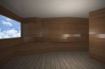 Interior With Wooden Wall And Plank Wood Floor Stock Photo