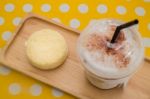 Cheese Cake And Iced Coffee Stock Photo