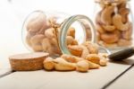 Cashew Nuts On A Glass Jar Stock Photo