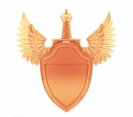 Bronze Metal Shield With Wings And Sword Stock Photo