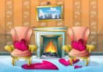 Cartoon  Illustration Interior Valentine Room With Separated Layers Stock Photo