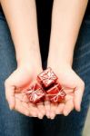 Holding Small Christmas Box Stock Photo