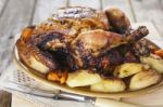 Roasted Chicken With Garnish Stock Photo