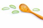 Aloe Vera Gel On Wooden Spoon Isolated On White Stock Photo