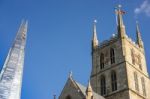 View Of Southwark Cathedral And The Shard In London Stock Photo