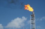 Gas Or Flare Burn On Offshore Platform Stock Photo