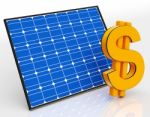 Solar Panel And Dollar Sign Shows Saving Money Stock Photo