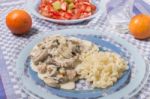 Pork Beef Stroganoff With Mushrooms Stock Photo