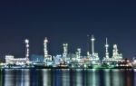 Oil Refinery In The Night Stock Photo