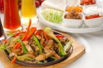 Original Fajita Sizzling Hot  On Iron Plate Stock Photo