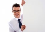 Businessman Holding Blank Board Stock Photo