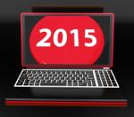 Two Thousand And Fifteen On Laptop Shows New Year Resolution 201 Stock Photo