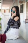 Portrait Of Thai Teen Glasses Beautiful Girl Relax And Smile Stock Photo