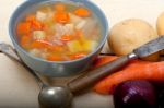 Traditional Italian Minestrone Soup Stock Photo