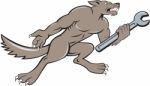 Wolf Mechanic Spanner Isolated Cartoon Stock Photo