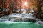 Beautiful Scenic Of Waterfall With Autumn Forest Stock Photo