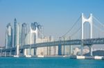 Gwangan Bridge And Haeundae In Busan,kor Stock Photo