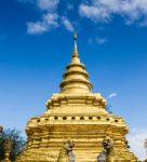 The Ancient Golden Pagoda In Chiangmai,the Northern Province Of Thailand Stock Photo