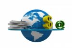 Money Flying Around The World Stock Photo