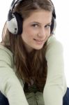 Smiling Woman Listening To Music Stock Photo