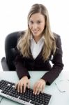 Female Working On Computer Stock Photo