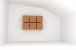 Empty Room With Brown Box Stock Photo