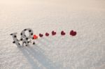 Red Hearts And Love On Snow Stock Photo