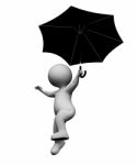 Flying Umbrella Represents Man Parasols And Render 3d Rendering Stock Photo