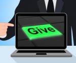 Give Button Displays Bestowed Allot Or Grant Stock Photo