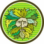 Green Man Foliate Head Circle Retro Stock Photo