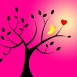 Heart Birds Means Valentines Day And Branch Stock Photo