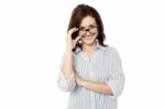 Cute Woman Adjusting Her Eyewear Stock Photo