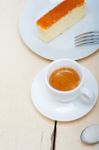 Italian Espresso Coffee And Cheese Cake Stock Photo