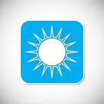 Sun Icon. Blue Square Frame.  Illustration Stock Photo