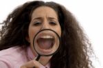 Lady With Magnified Mouth Stock Photo