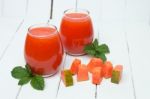 Fresh Tropical Papaya Juice Isolated On A White Background Stock Photo