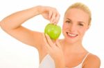 Woman Holding Apple Stock Photo