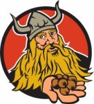 Viking Handing Hazelnut Circle Retro Stock Photo