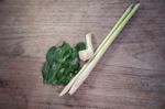 Lemon Grass,galangal,kaffir Lime Leaves. Thai Traditional Spicy Soup Ingredients On Wood Background Stock Photo