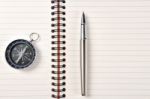 Pen Compass And Notebook Stock Photo