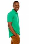 Smiling African Guy Standing Stock Photo