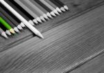 Black And White Image Of Colored Pencils With Isolated Pencil Ag Stock Photo