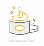 Thin Line Icons, Bowl With White Cream Stock Photo