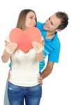 Love Couple With A Red Heart Stock Photo