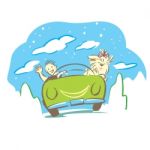 Man And Dog Travel With Car In Holiday Stock Photo