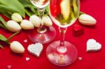 Valentine's Day Sweets And Champagne Setup Stock Photo