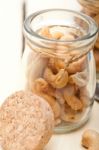 Cashew Nuts On A Glass Jar Stock Photo