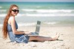 Woman Working With Laptop Stock Photo