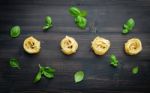 Ingredients For Homemade Pasta On Dark Wooden Background Stock Photo