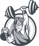 Berserker Lifting Barbell Kettlebell Circle Retro Stock Photo